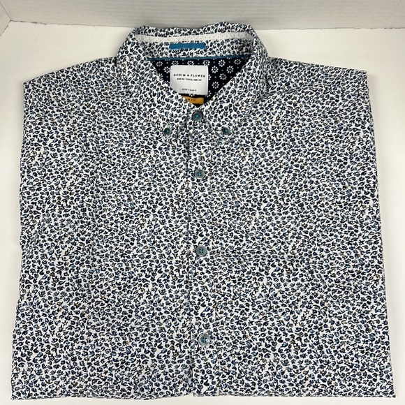 Denim & Flower Men’s Floral Print Slim Fit Short Sleeve Button Down Shirt - Picture 1 of 7